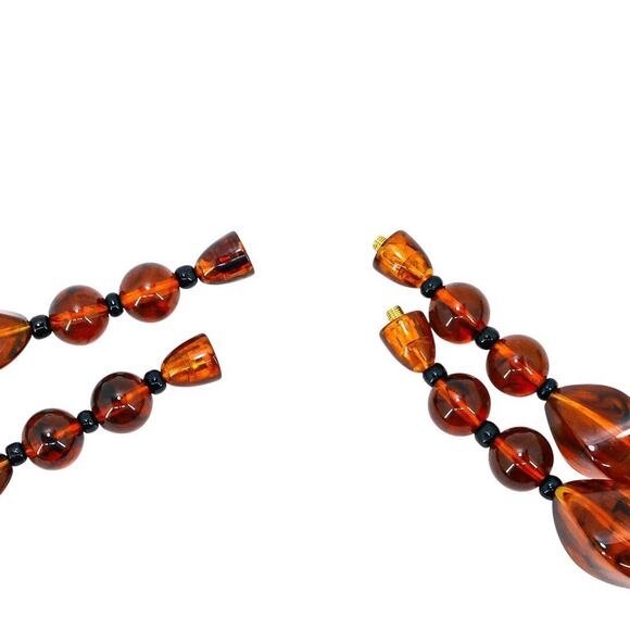Vintage Endless Lucite Faux Amber Tortoiseshell Necklace 2 Strands Connected - Picture 6 of 7